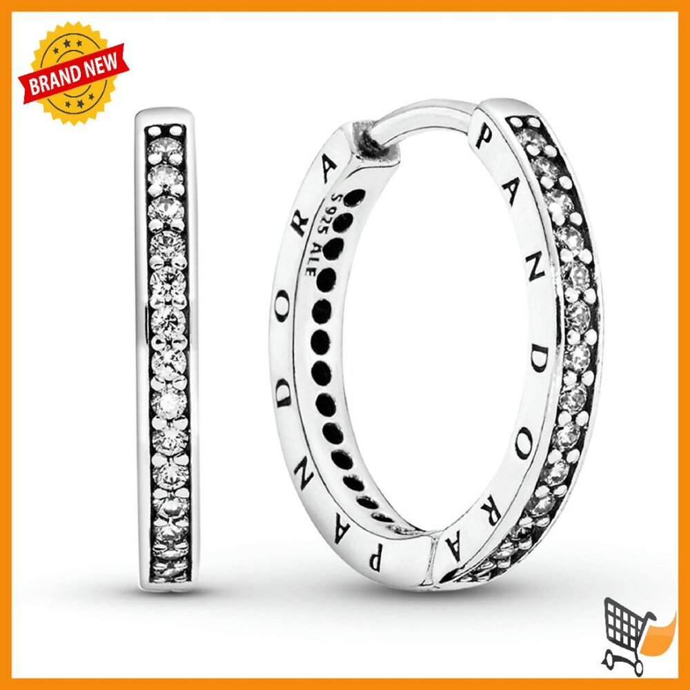 Sterling Silver Hoop Earrings With Cz Stones, 2.4mm